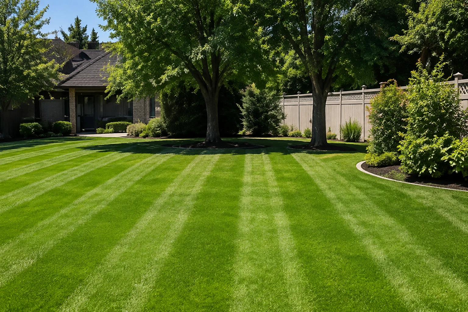 Fresh lawn with alternating mowing stripes